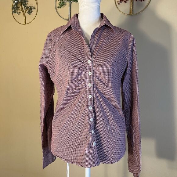 Van Heusen Stretch Berry and White Pin Check Pattern Long Sleeve Button Down S - Picture 1 of 9